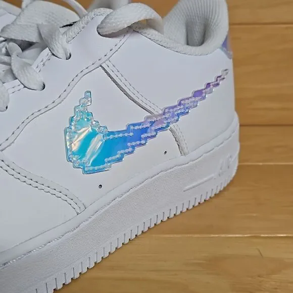 Nike Air Force 1 GS Digital Swoosh White Multi-Color Black CW1577-100 - Picture 5 of 11